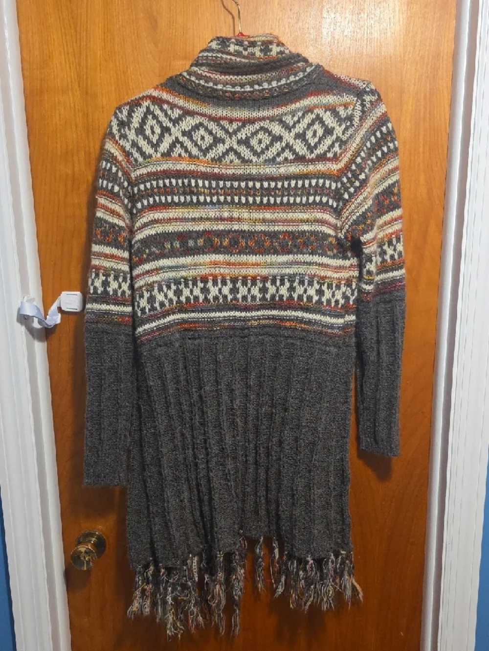 ROLLA'S Gray Multi Fair Isle Fringe Open-Front Cardigan - Picture 3 of 4